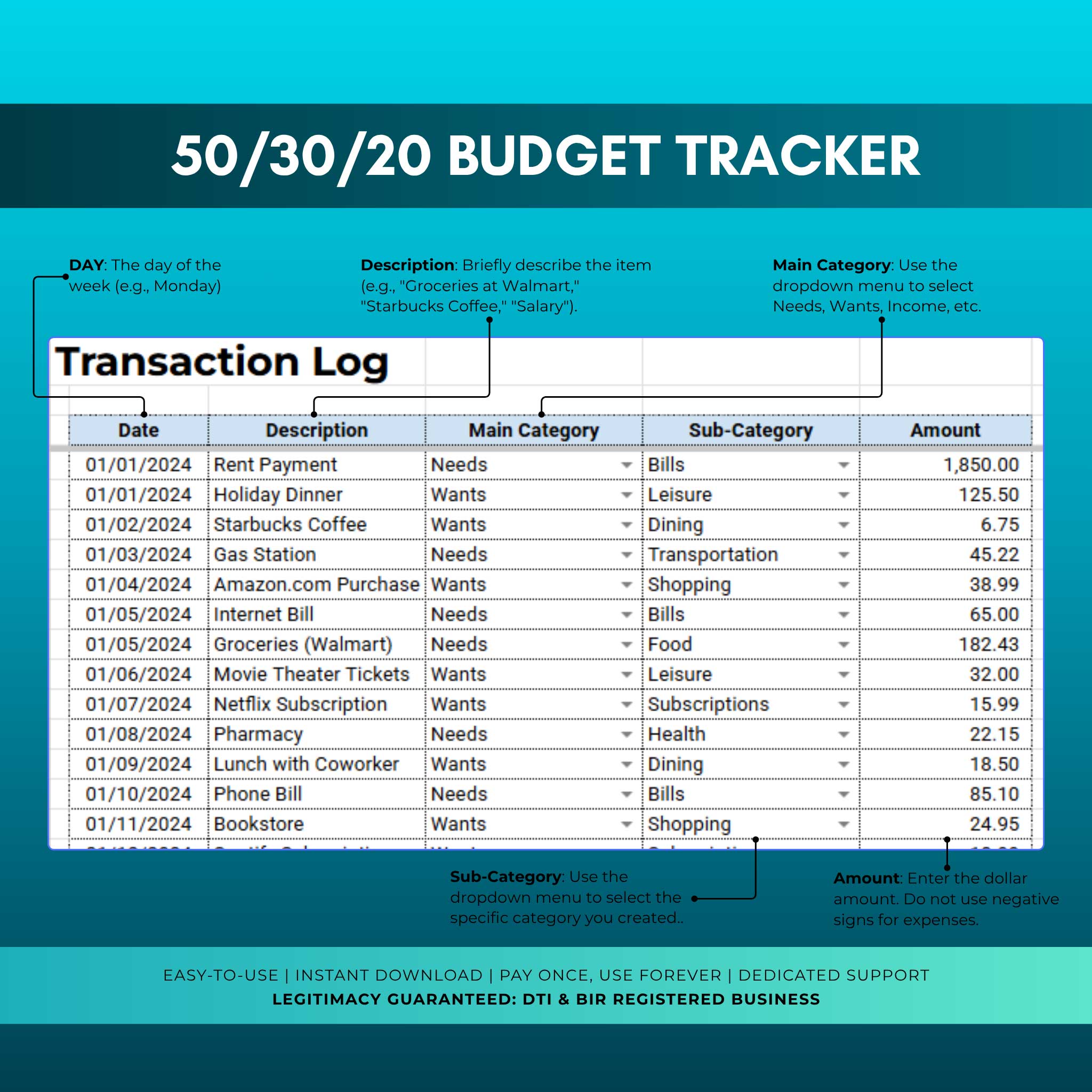50/30/20 Budget Tracker